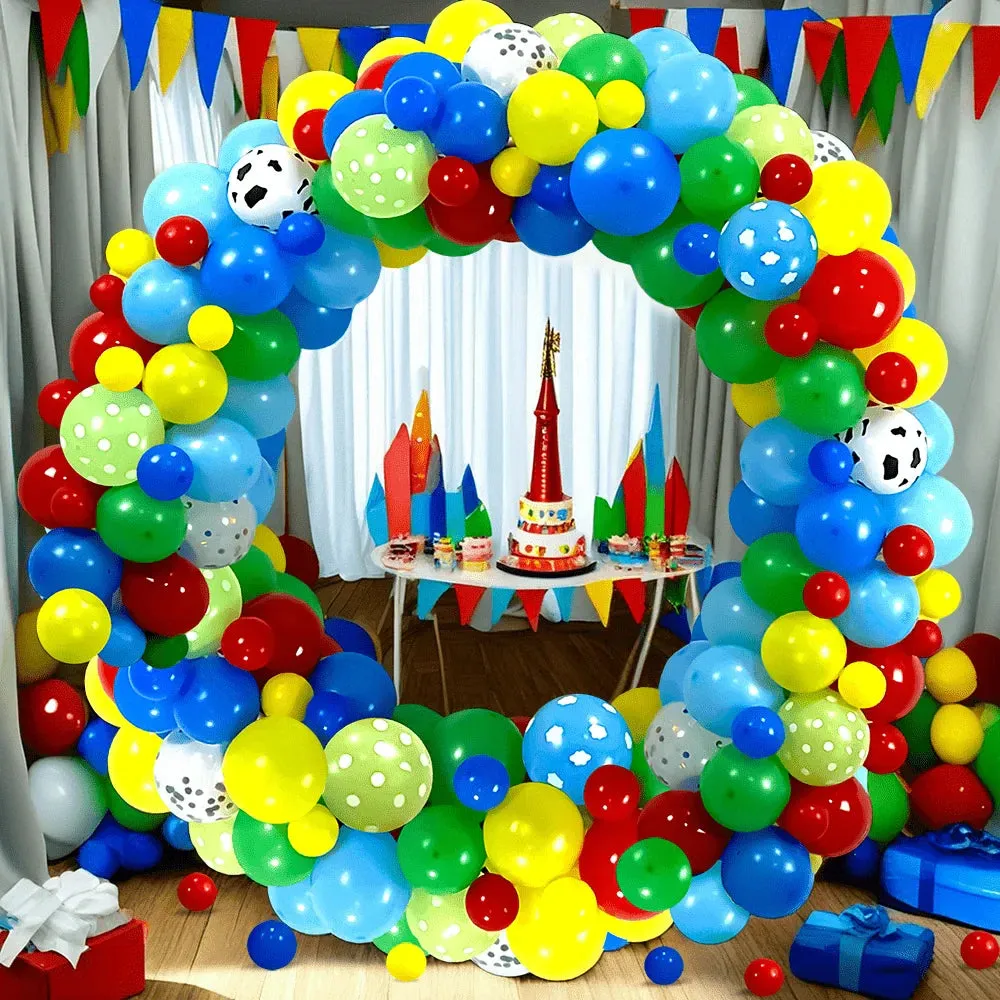 134 Pcs Red Yellow Blue-Green Balloon Party Set Blue Cloud Balloons Are Suitable For Birthday Party Bath Decoration