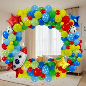 134 Pcs Red Yellow Blue-Green Balloon Party Set Blue Cloud Balloons Are Suitable For Birthday Party Bath Decoration
