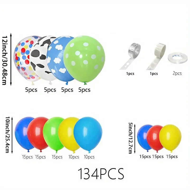 134 Pcs Red Yellow Blue-Green Balloon Party Set Blue Cloud Balloons Are Suitable For Birthday Party Bath Decoration