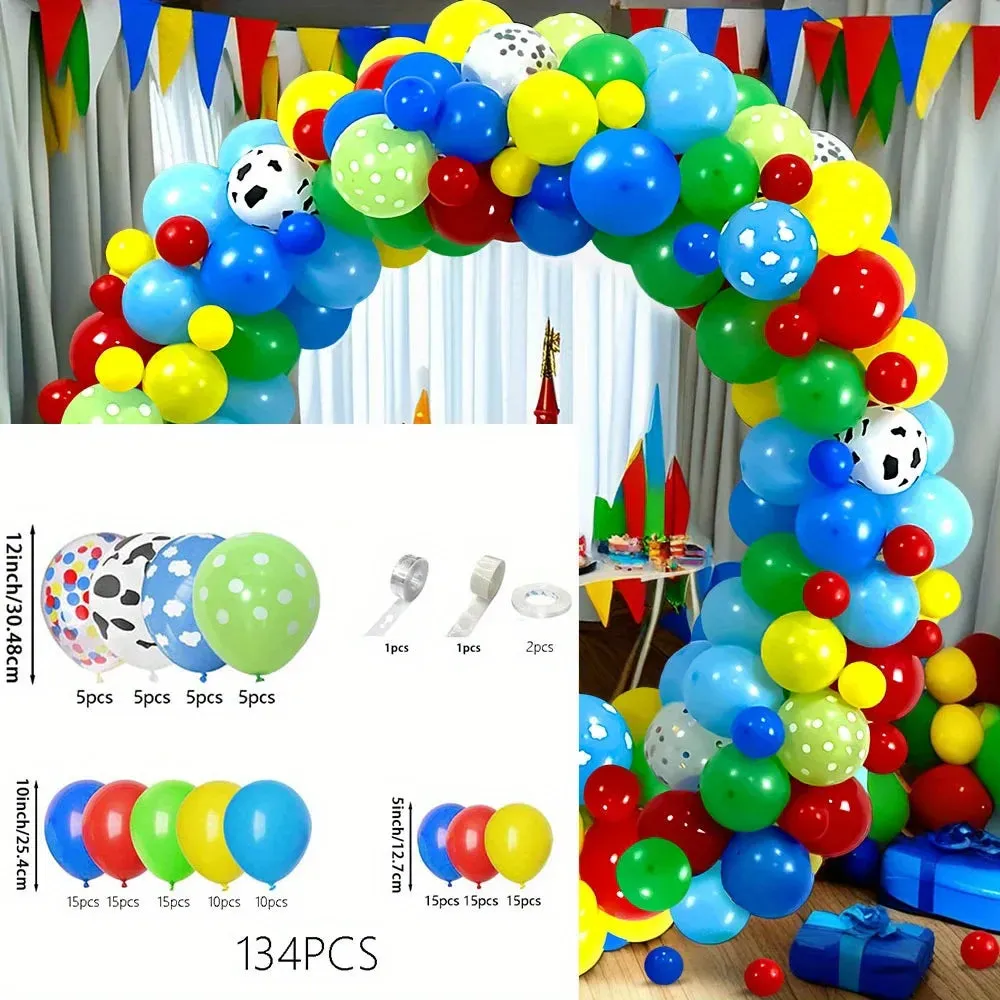 134 Pcs Red Yellow Blue-Green Balloon Party Set Blue Cloud Balloons Are Suitable For Birthday Party Bath Decoration