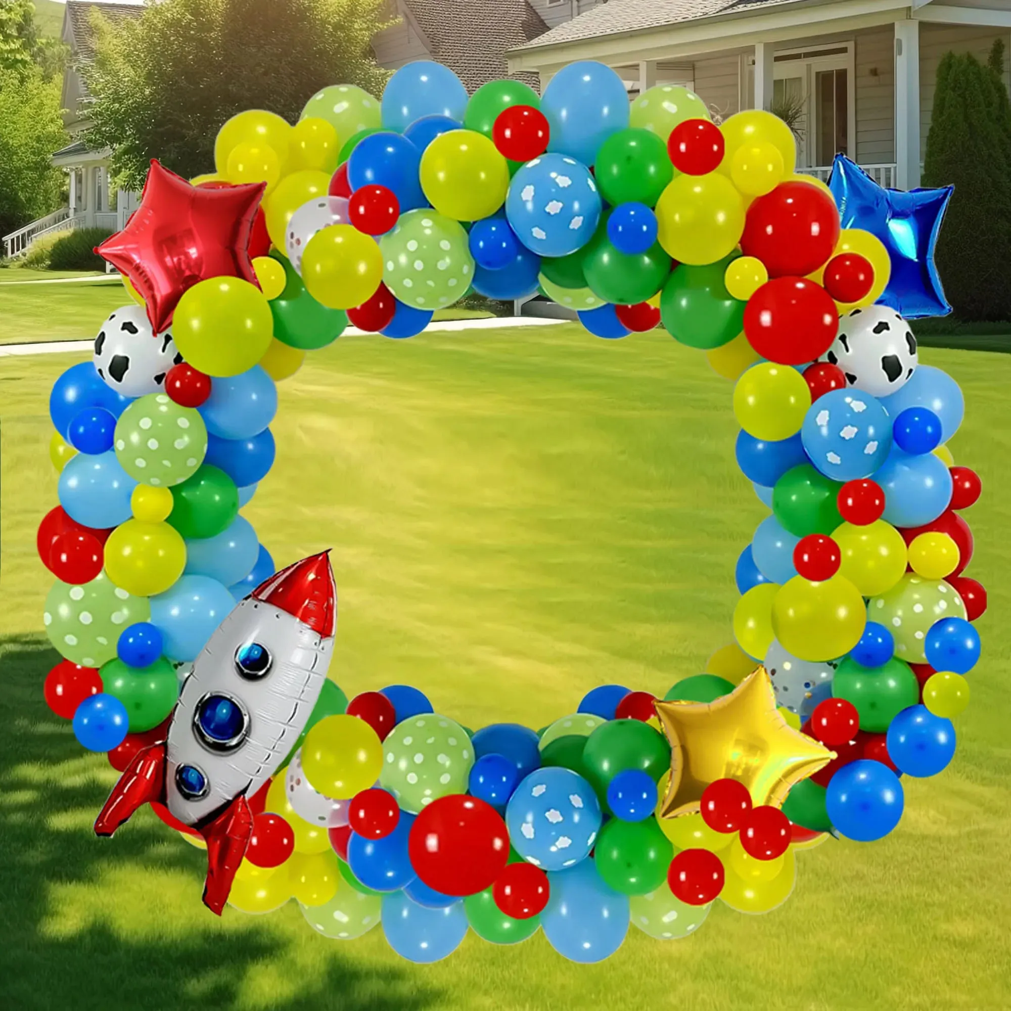 134 Pcs Red Yellow Blue-Green Balloon Party Set Blue Cloud Balloons Are Suitable For Birthday Party Bath Decoration
