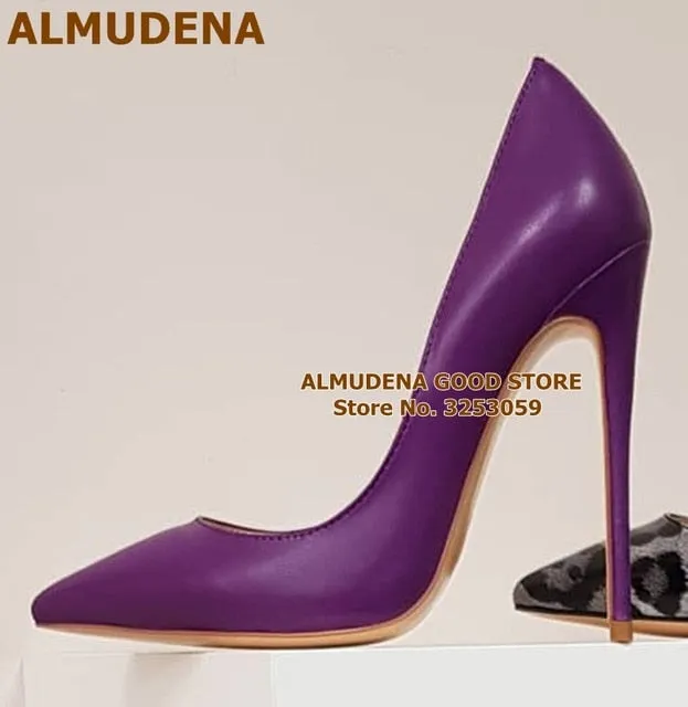 ALMUDENA Top Brand Matte Leather High Heel Shoes Nude Brown Wine Red Shallow Pumps Celebrity Popular 12cm Stiletto Heels Shoes