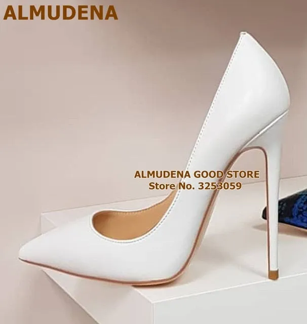 ALMUDENA Top Brand Matte Leather High Heel Shoes Nude Brown Wine Red Shallow Pumps Celebrity Popular 12cm Stiletto Heels Shoes
