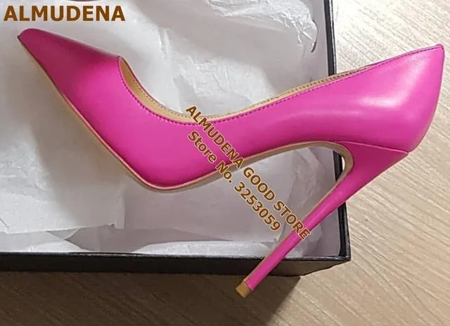 ALMUDENA Top Brand Matte Leather High Heel Shoes Nude Brown Wine Red Shallow Pumps Celebrity Popular 12cm Stiletto Heels Shoes