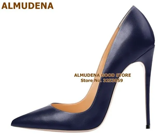 ALMUDENA Top Brand Matte Leather High Heel Shoes Nude Brown Wine Red Shallow Pumps Celebrity Popular 12cm Stiletto Heels Shoes