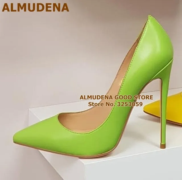 ALMUDENA Top Brand Matte Leather High Heel Shoes Nude Brown Wine Red Shallow Pumps Celebrity Popular 12cm Stiletto Heels Shoes