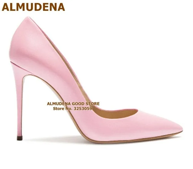ALMUDENA Top Brand Matte Leather High Heel Shoes Nude Brown Wine Red Shallow Pumps Celebrity Popular 12cm Stiletto Heels Shoes