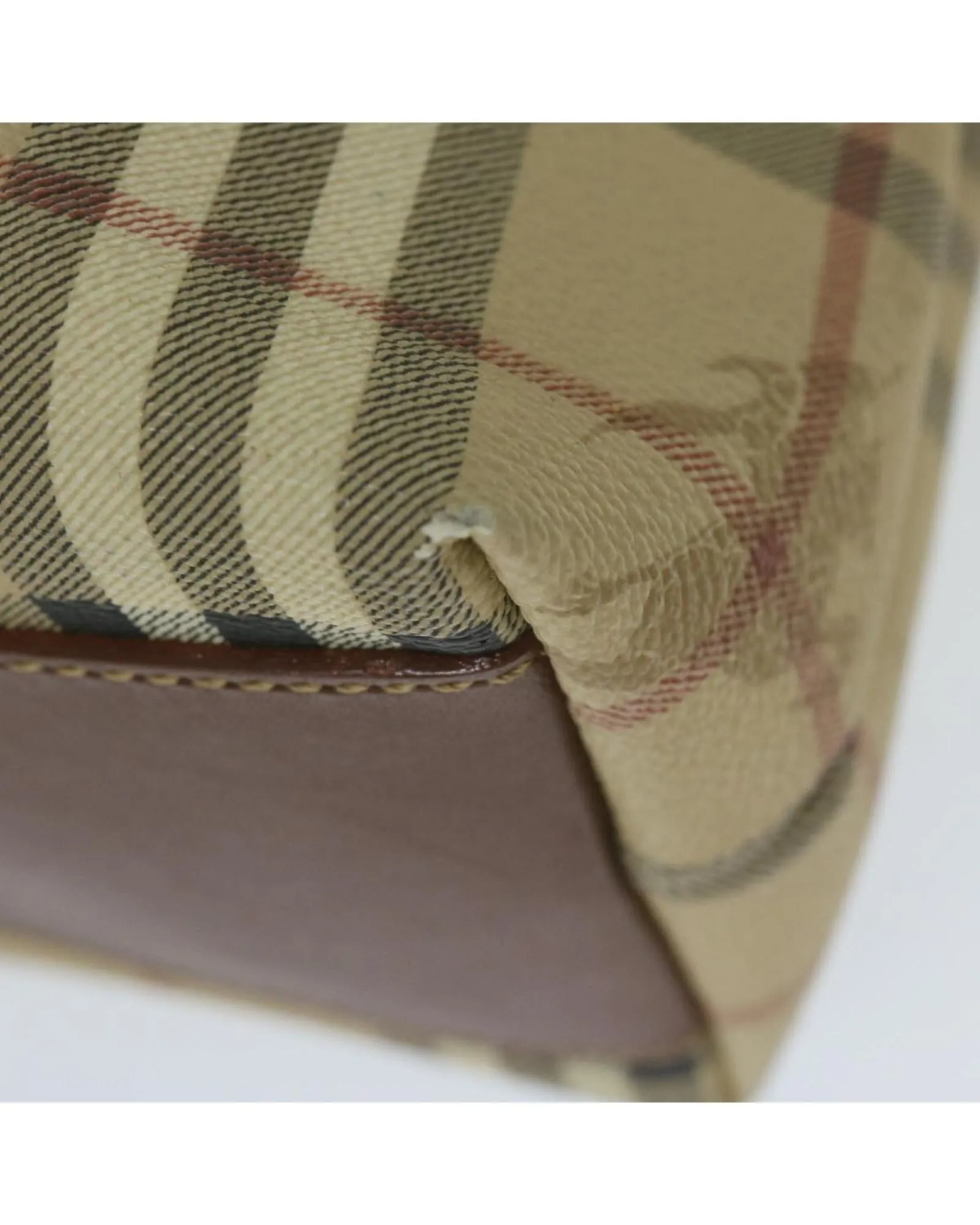 Beige PVC Leather Shoulder Bag with Nova Check Pattern - Authentic (Rank C)