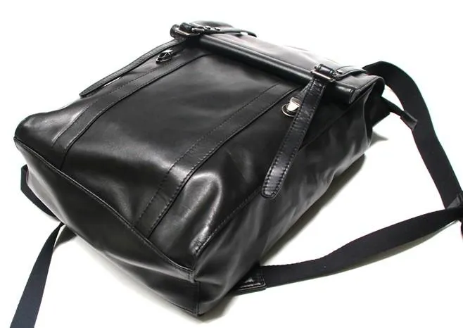 Black Leather Mens Backpack Travel Backpacks Laptop Backpack for men