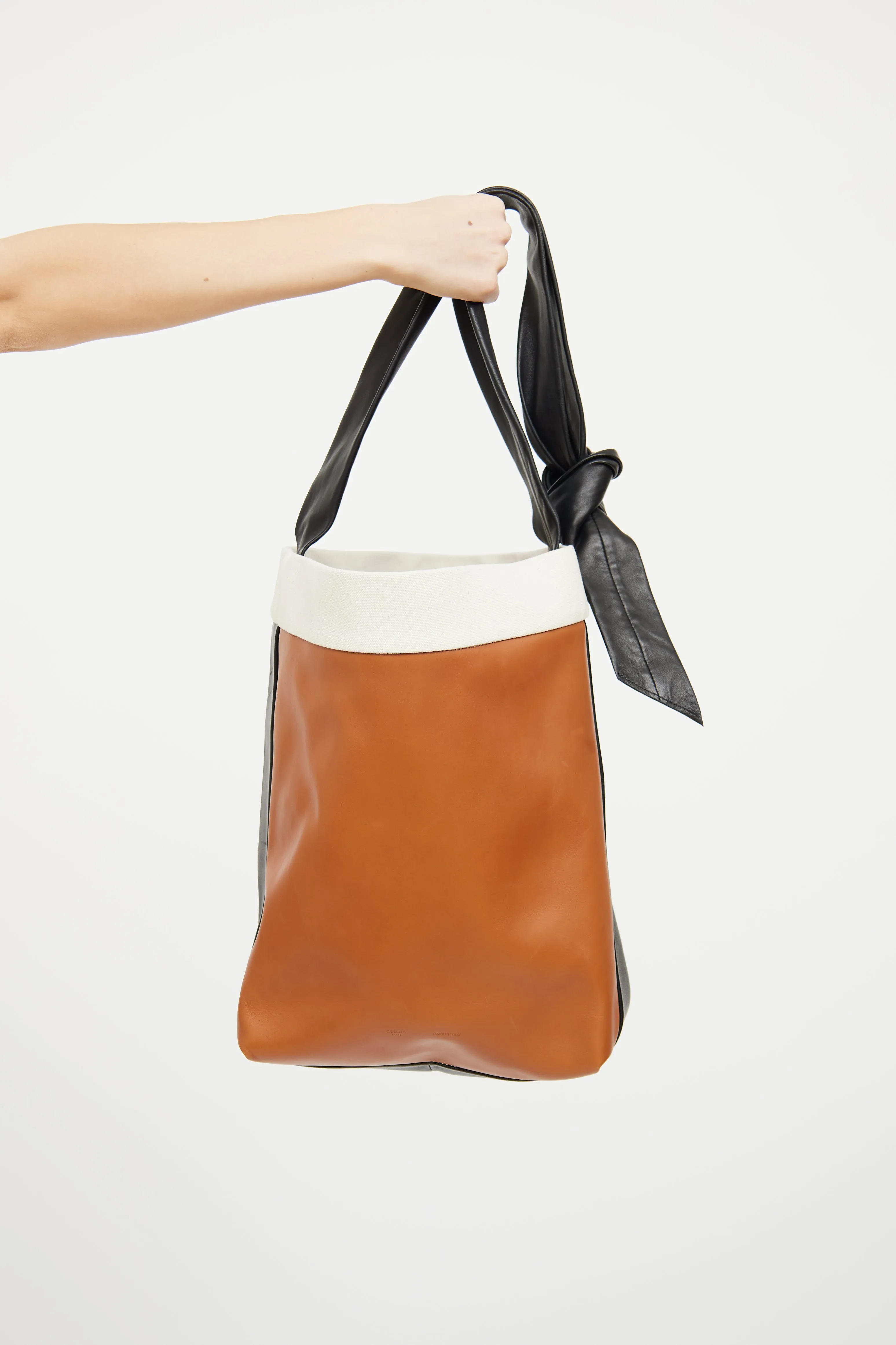Brown & Black Band Twisted Cabas Bag