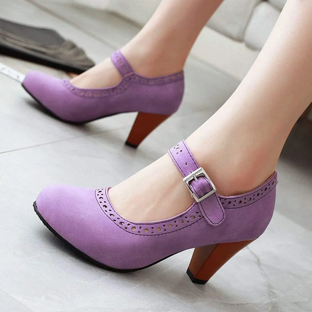 Caradise Womens Vintage Mary Jane Shoes Block Heel Ankle Strap Pumps