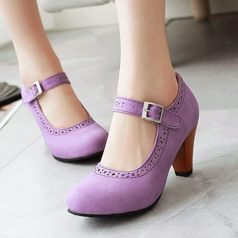 Caradise Womens Vintage Mary Jane Shoes Block Heel Ankle Strap Pumps