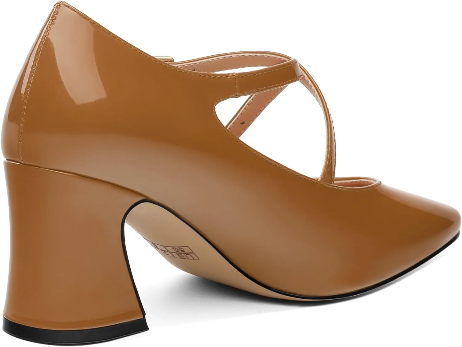 Chunky Block Heels for Women Closed Square Toe Patent Pumps Cross Strap High Heels Evening Party Dress Shoes 2.5IN