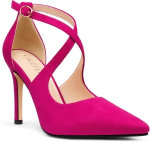 COLETER Womens 4" Pointed Toe D'Orsay Pumps Stilettos High Heel Crossed Ankle Strap Dress Shoes