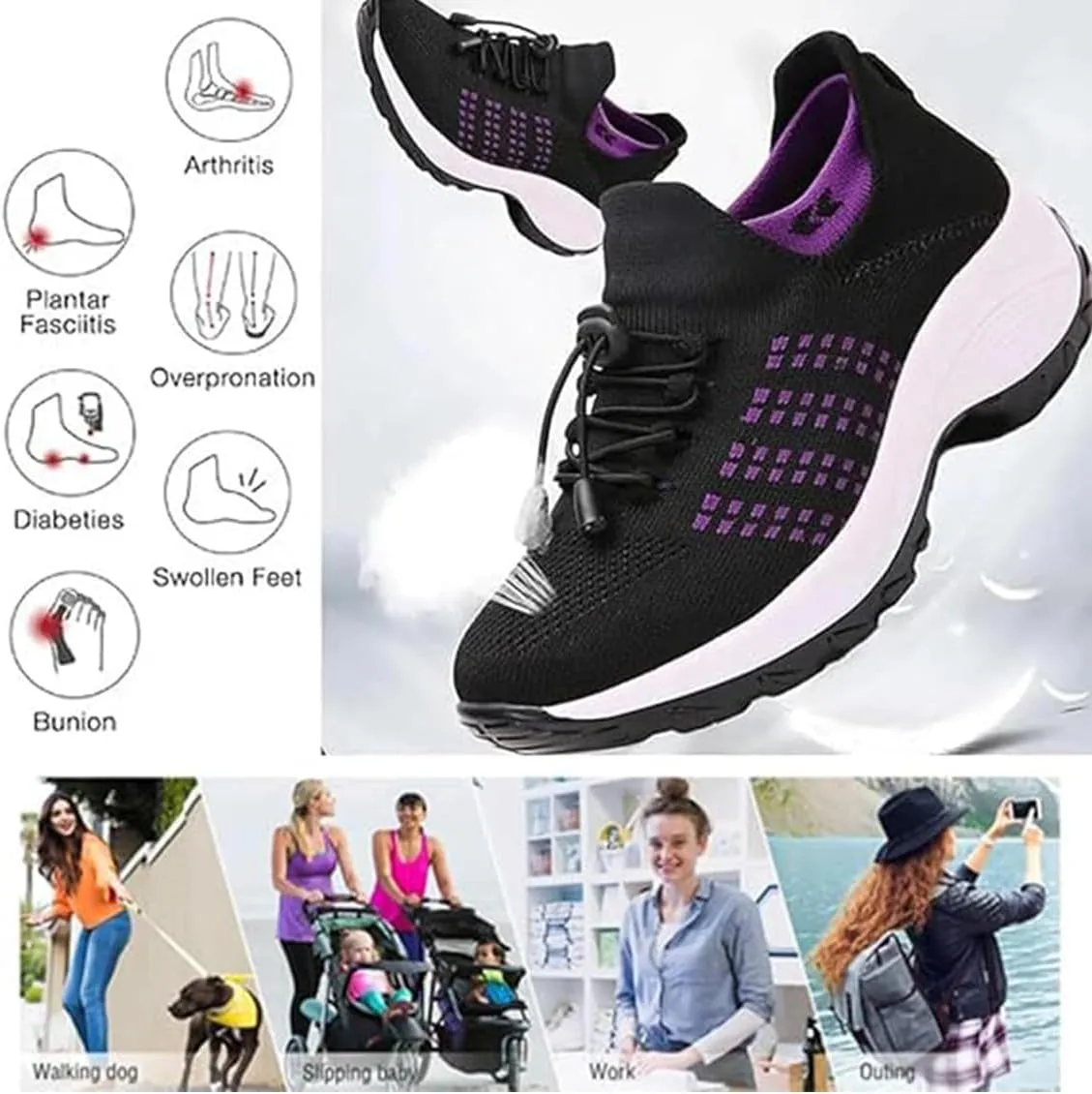 Comfort Wear Orthowear Shoes for Women, Comfortwear Ortho Stretch Cushion Shoes, Air Cushion Ortho Plantar Fasciitis Relief