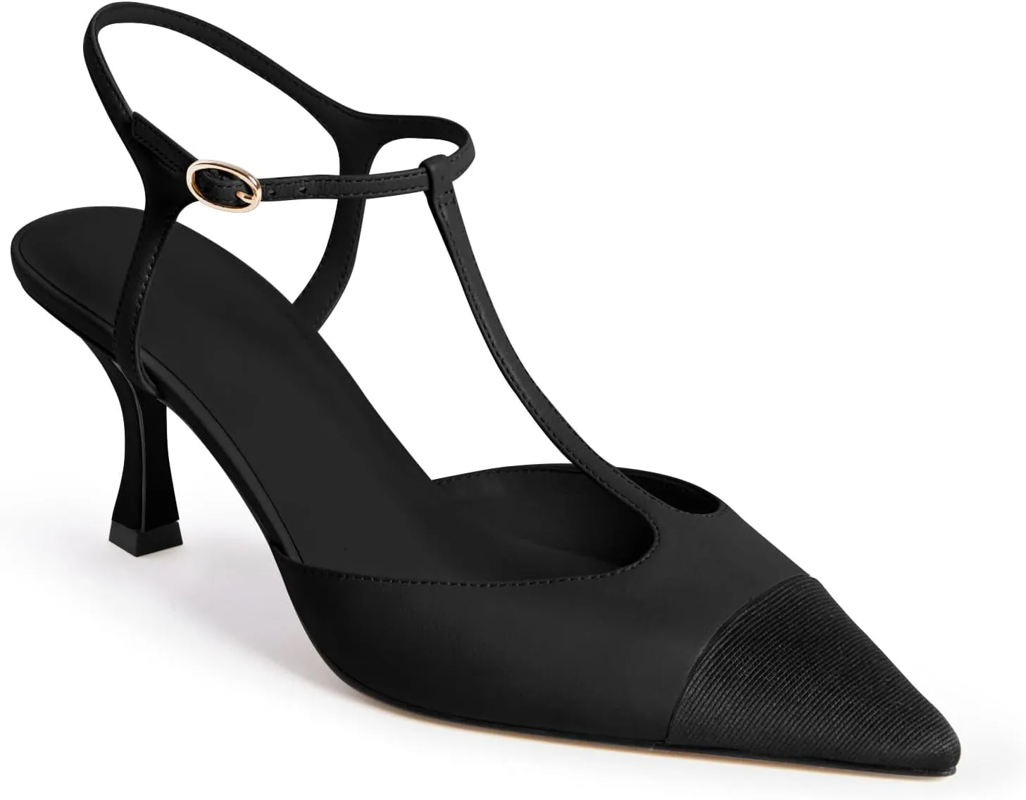 Coutgo Womens Kitten Heels Slingback Pumps Closed Pointed Toe Two Tone Ankle T Strap Office Dress Shoes
