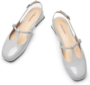 C.Paravano Mary Jane Slingback Pumps Round Toe Low Heels T Strap Slingback Heels Women Sling Back Slip On Party Dress Work Shoes