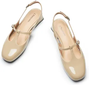 C.Paravano Mary Jane Slingback Pumps Round Toe Low Heels T Strap Slingback Heels Women Sling Back Slip On Party Dress Work Shoes