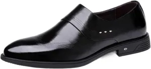 Dress Formal Shoes for Men Slip On Wing tip Burnished Toe Vegan Leather Slip Resistant Low Top Anti-Slip Block Heel Working (Color : Black, Size : 8)