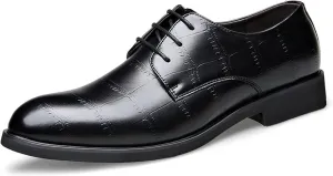 Dress Oxford for Men Lace Up Floral Derby Shoes Round Toe Vegan Leather Rubber Sole Block Heel Non Slip Low Top Party