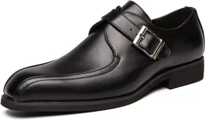 Dress Oxford for Men Slip On Bike Toe Monk Strap Vegan Leather Low Top Block Heel Rubber Sole Slip Resistant Walking (Color : Black, Size : 10)