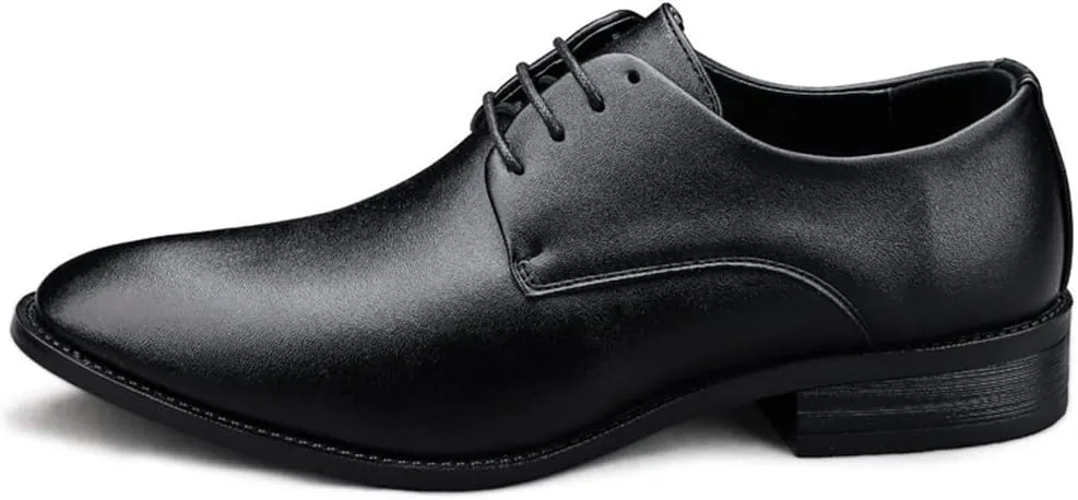 Dress Oxford Formal Shoes for Men Lace Up Vegan Leather Solid Derby Shoes Low Top Slip Resistant Rubber Sole Block Heel Anti-Slip Business
