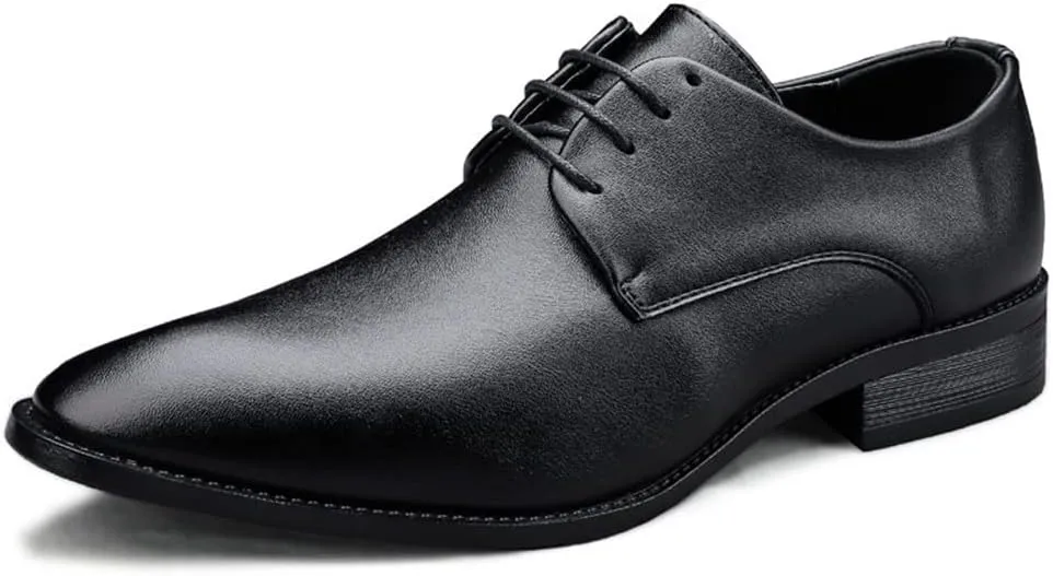 Dress Oxford Formal Shoes for Men Lace Up Vegan Leather Solid Derby Shoes Low Top Slip Resistant Rubber Sole Block Heel Anti-Slip Business
