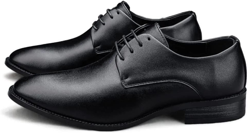 Dress Oxford Formal Shoes for Men Lace Up Vegan Leather Solid Derby Shoes Low Top Slip Resistant Rubber Sole Block Heel Anti-Slip Business