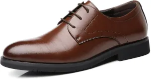 Dress Shoes for Men Lace Up Burnished Round Toe Derby Shoes Vegan Leather Resistant Non Slip Anti-Slip Party