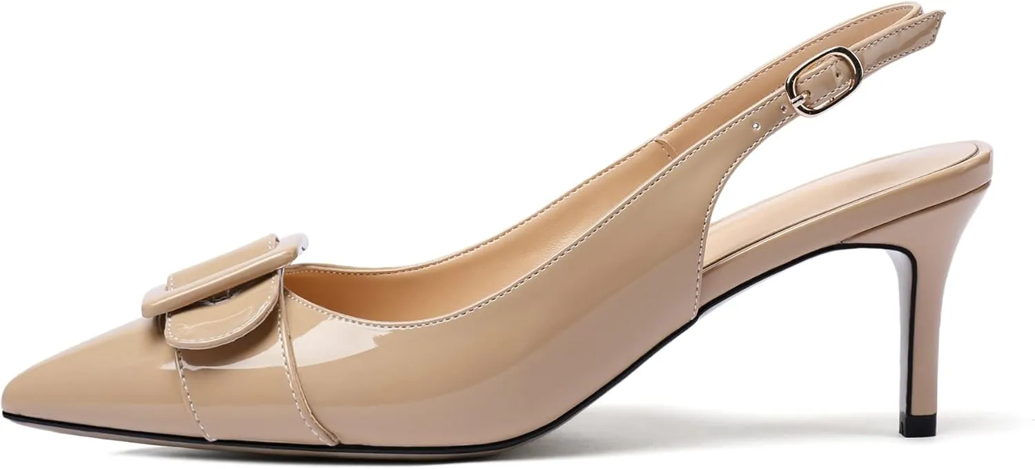 Eldof Women's Kitten Heel Pumps, Pointed Toe Slingback Heels with Adjustable Strap, Mid Heels with Bowtie, Dress Shoes for Ladies Wedding Party Office Evening