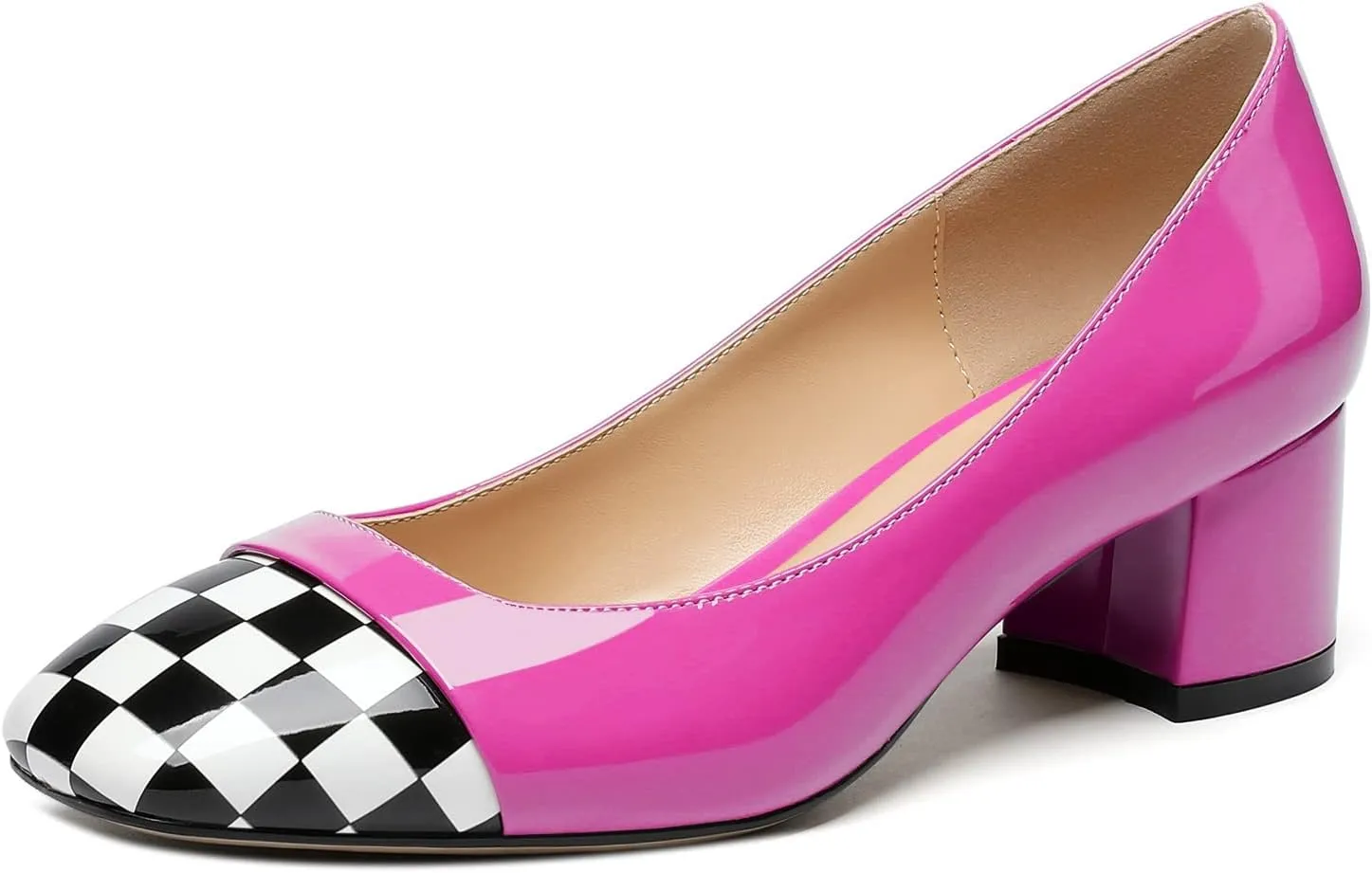 Eldof Women's Low Heels, Square Toe Slip On Heels, Block Heel Pumps, Comfortable 2 Inches Shoes for Dress Party Wedding