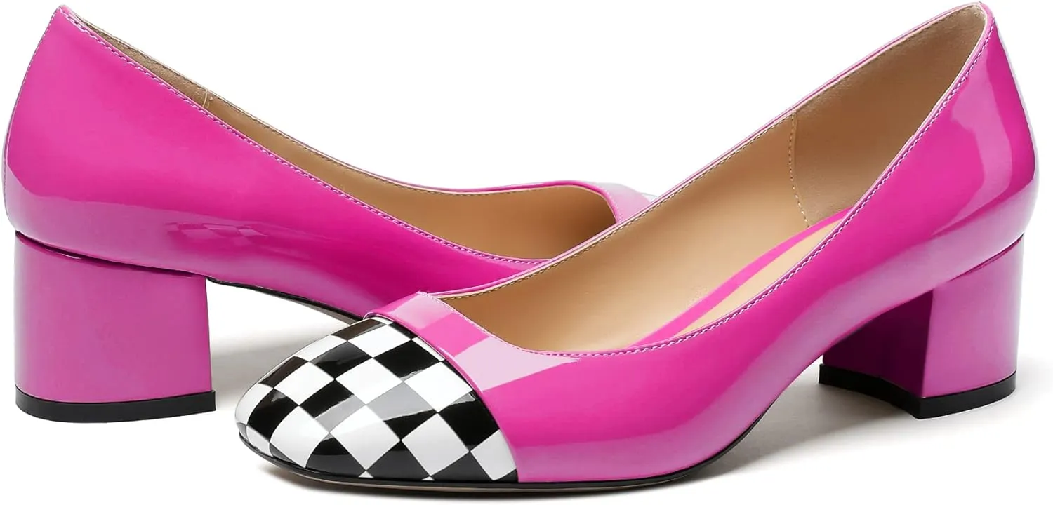 Eldof Women's Low Heels, Square Toe Slip On Heels, Block Heel Pumps, Comfortable 2 Inches Shoes for Dress Party Wedding