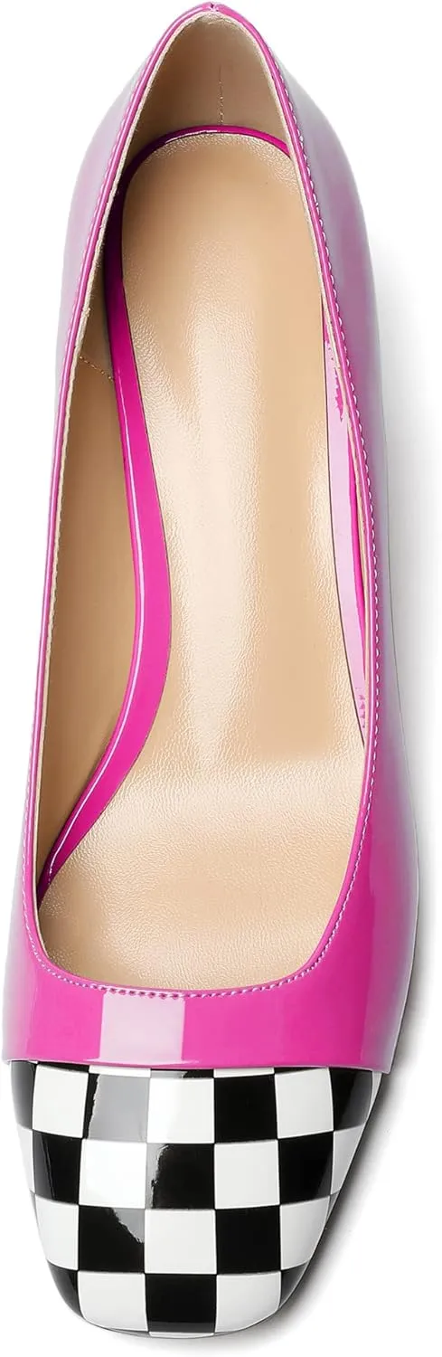 Eldof Women's Low Heels, Square Toe Slip On Heels, Block Heel Pumps, Comfortable 2 Inches Shoes for Dress Party Wedding