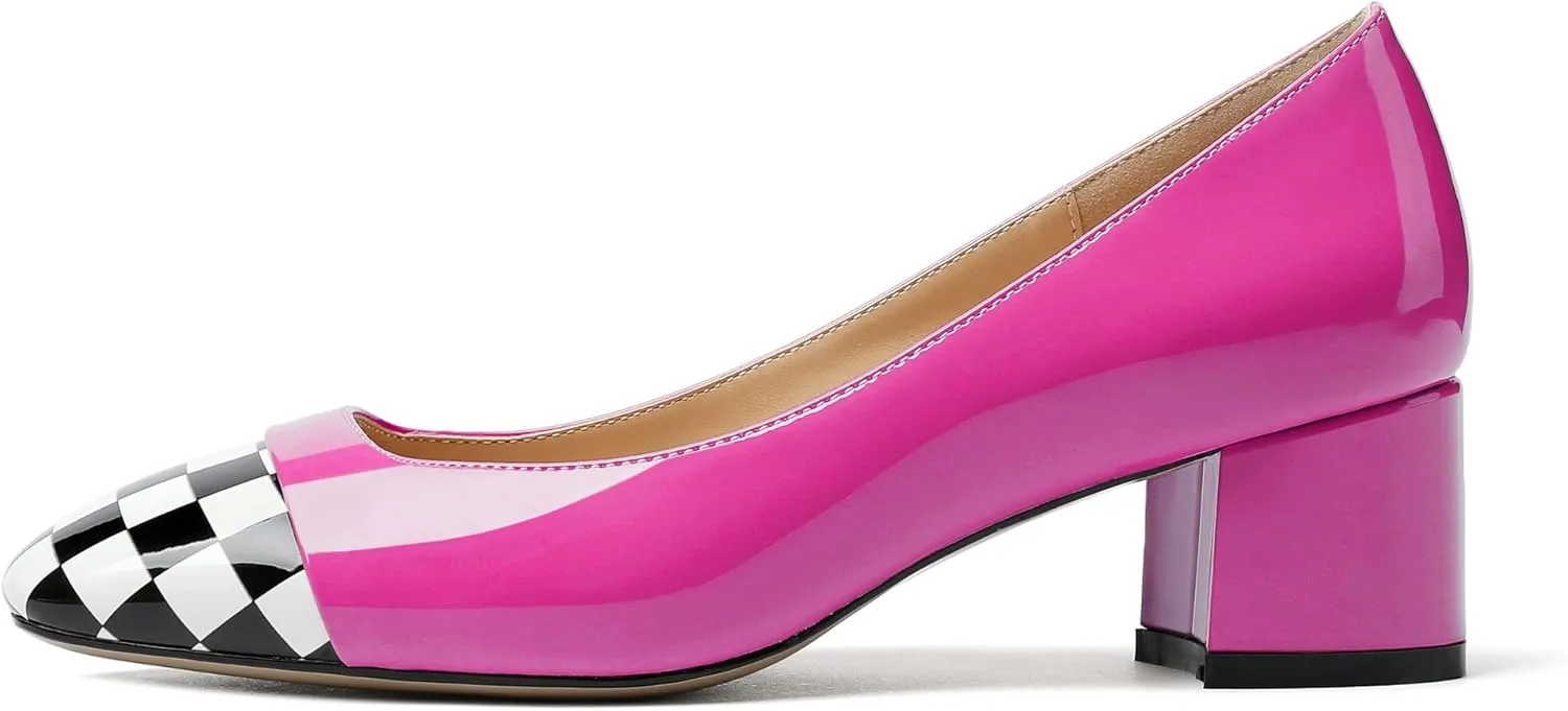 Eldof Women's Low Heels, Square Toe Slip On Heels, Block Heel Pumps, Comfortable 2 Inches Shoes for Dress Party Wedding