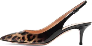 Eldof Women's Slingback Ankle Strap Pointed Toe Kitten Heel Pumps Mary Jane Slip On 6.5CM Mid Heel Shoes