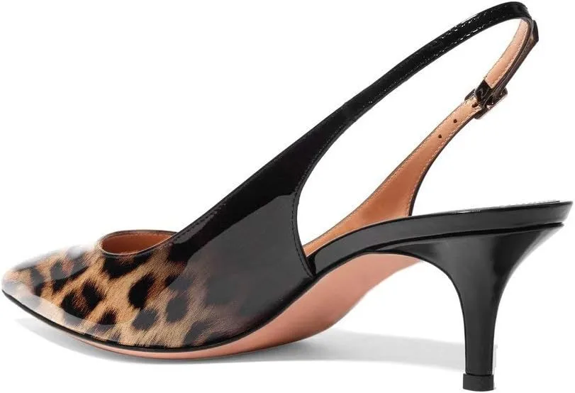Eldof Women's Slingback Ankle Strap Pointed Toe Kitten Heel Pumps Mary Jane Slip On 6.5CM Mid Heel Shoes