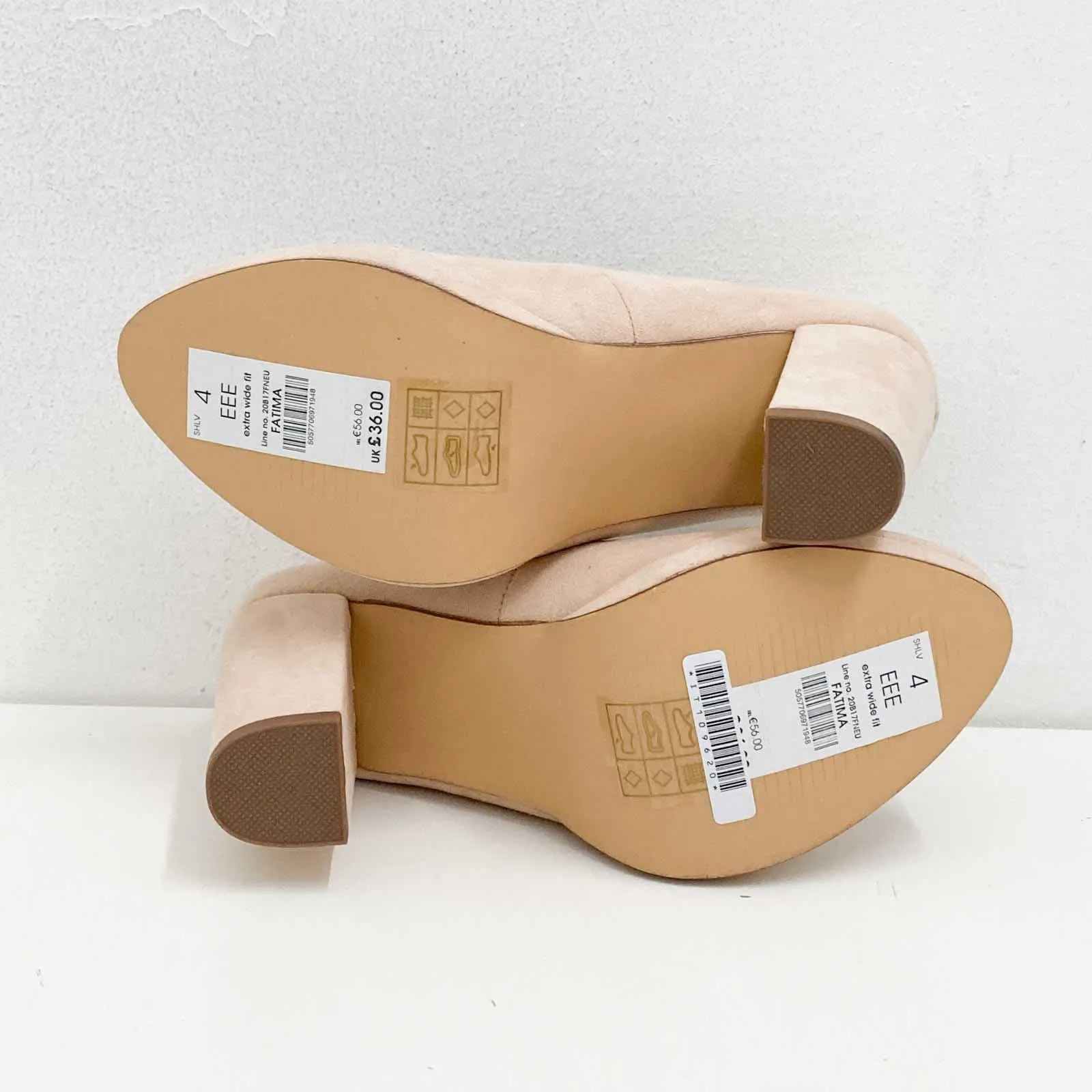 Evans Neutral Beige Slip On Faux Suede Block Heel Court Shoes UK 4EEE