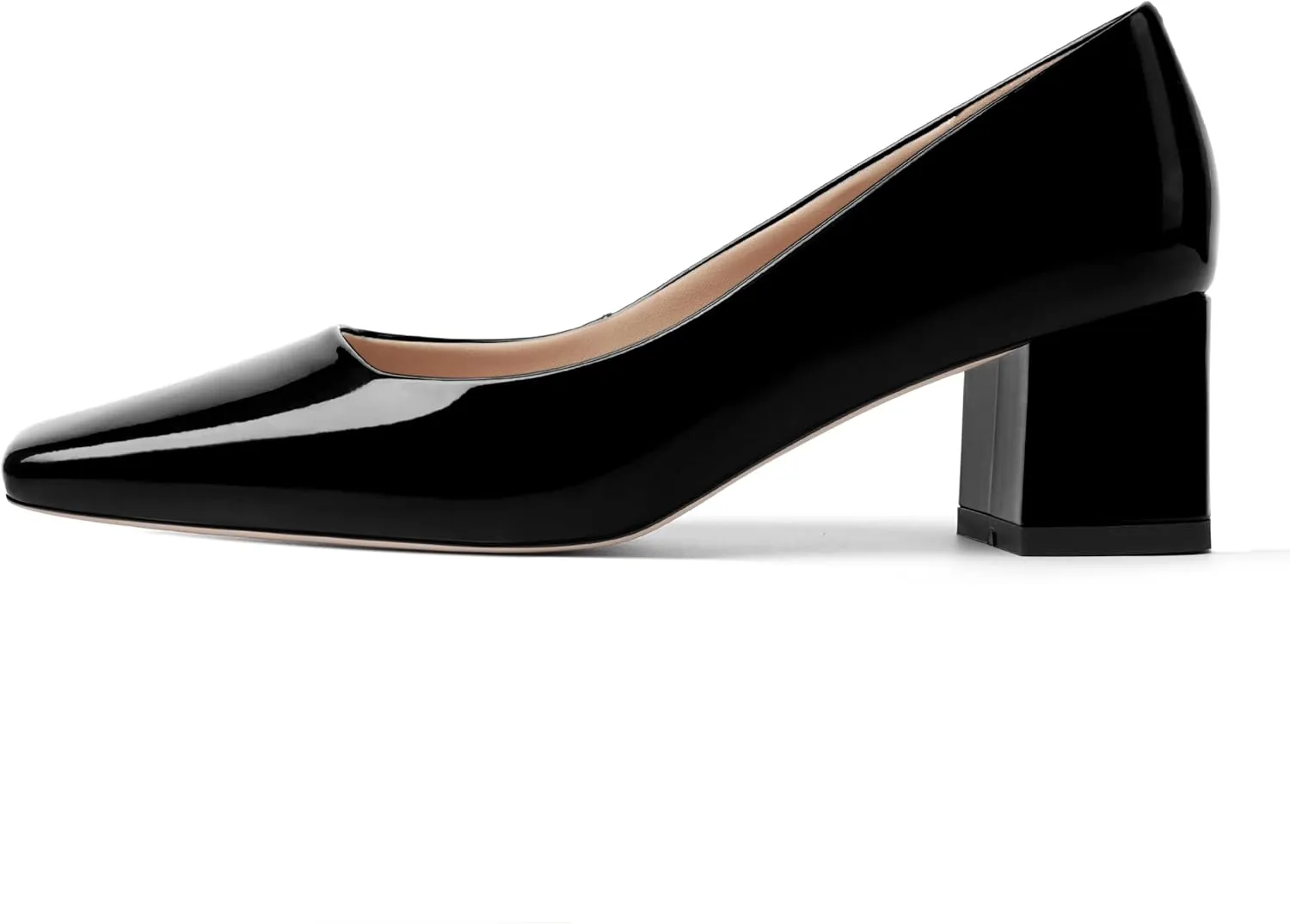 FOGEENA Womens Fashion Comfortable Square Toe Slip On Patent Leather Evening Chunky Low Heel Pumps Dress Shoes 2.2 Inch