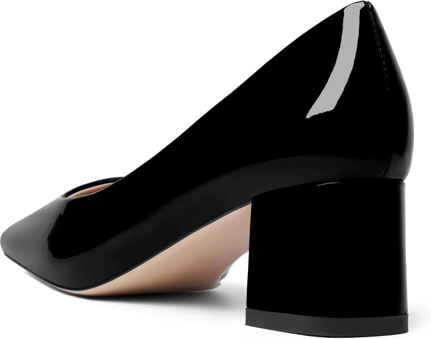 FOGEENA Womens Fashion Comfortable Square Toe Slip On Patent Leather Evening Chunky Low Heel Pumps Dress Shoes 2.2 Inch