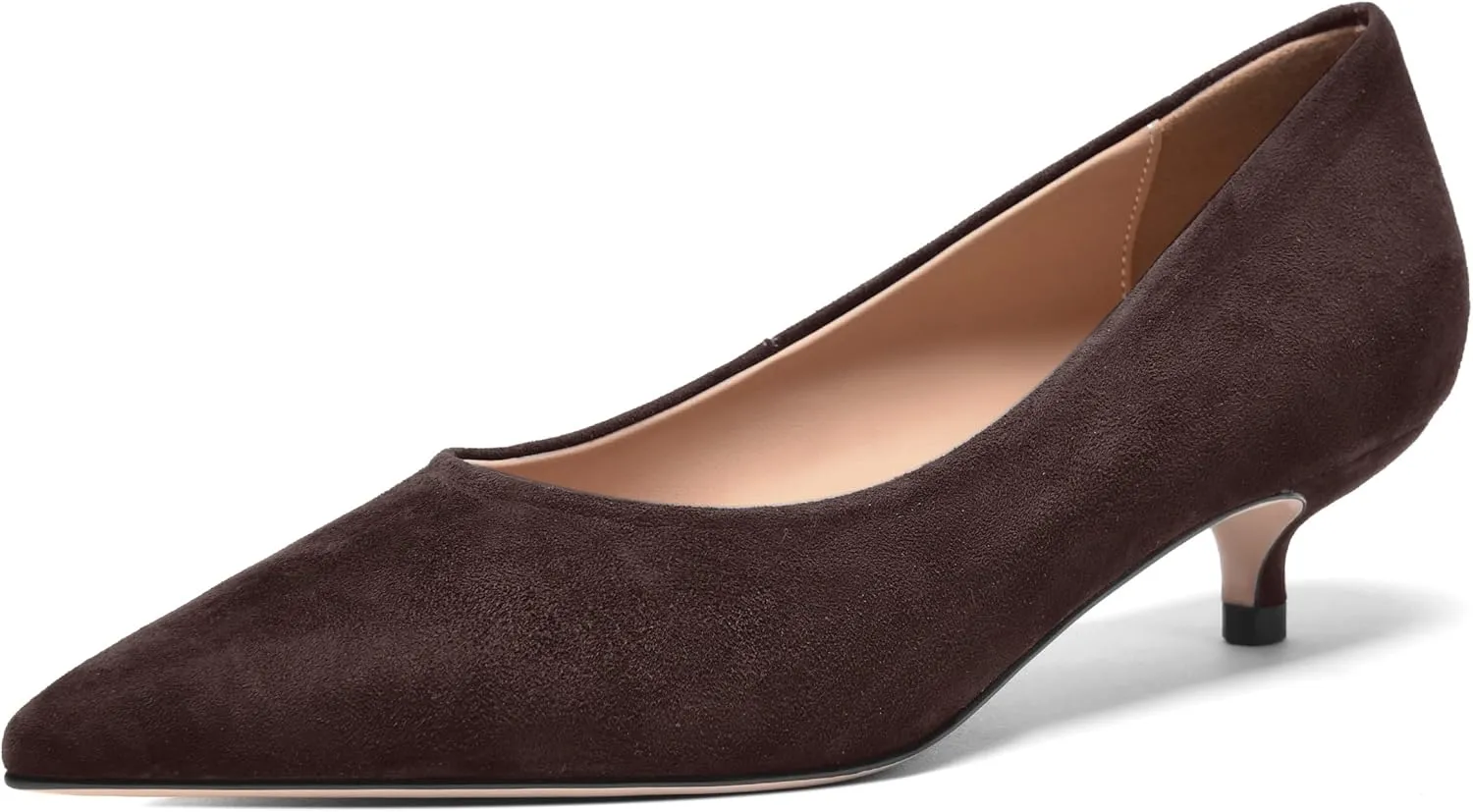 FOGEENA Womens Wedding Pointed Toe Slip On Dress Suede Leather Kitten Low Heel Pumps Shoes 1.5 Inch