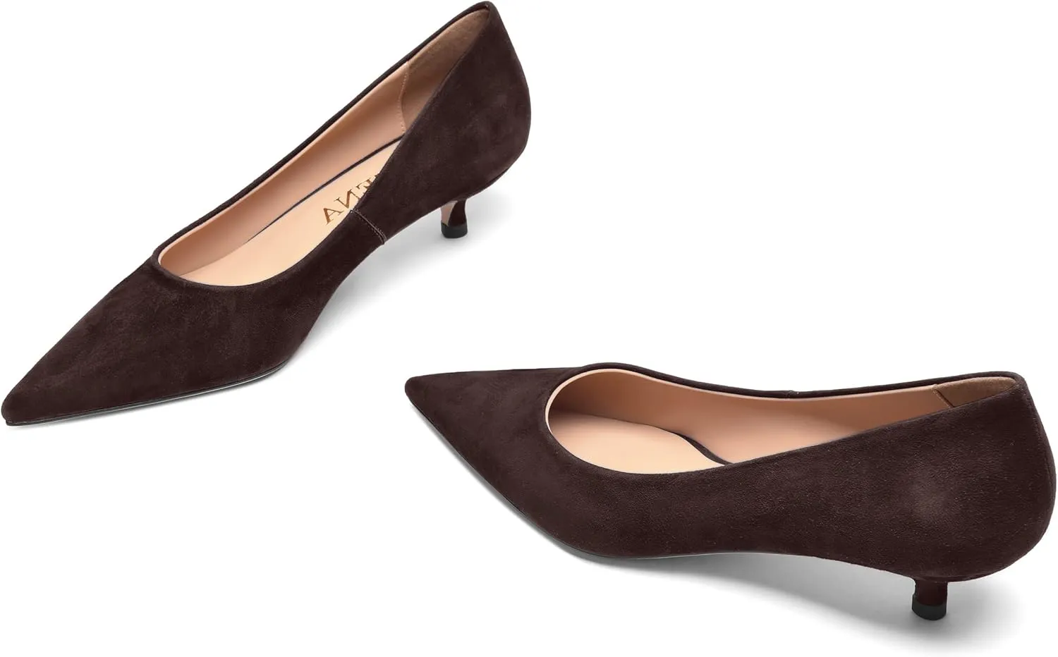FOGEENA Womens Wedding Pointed Toe Slip On Dress Suede Leather Kitten Low Heel Pumps Shoes 1.5 Inch