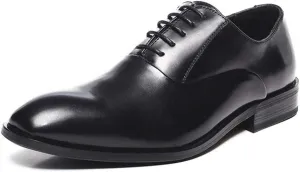 Formal Shoes Dress Oxford for Men Lace Up Round Snip Toe Vegan Leather Anti-Slip Low Top Rubber Sole Wedding