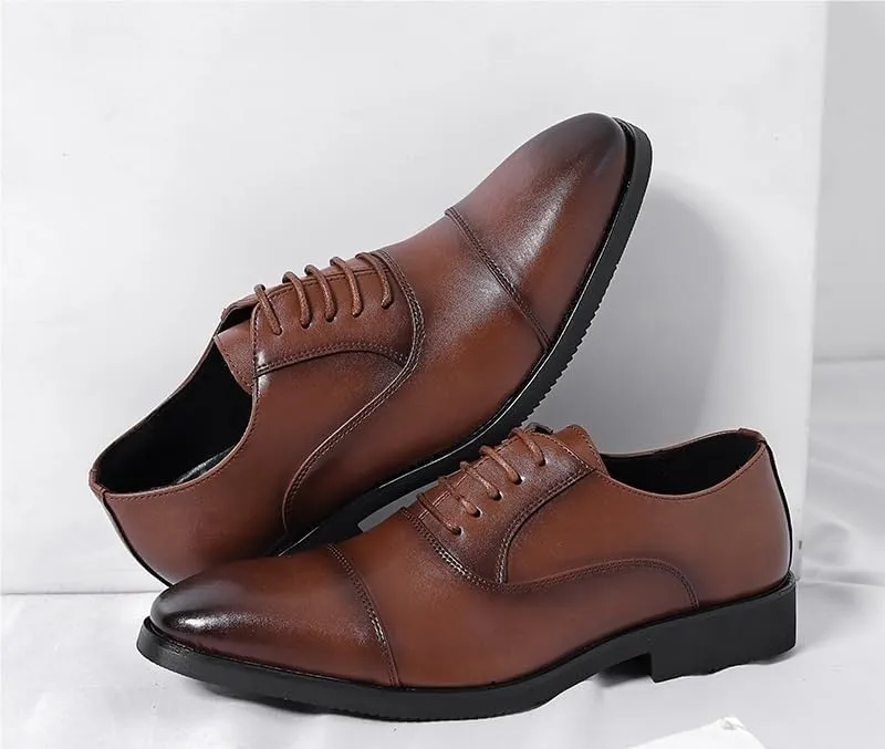 Formal Shoes for Men Lace Up Pointed Burnished Toe Vegan Leather Cap Toe Oxford Shoes Rubber Sole Non Slip Anti-Slip Slip Resistant Business