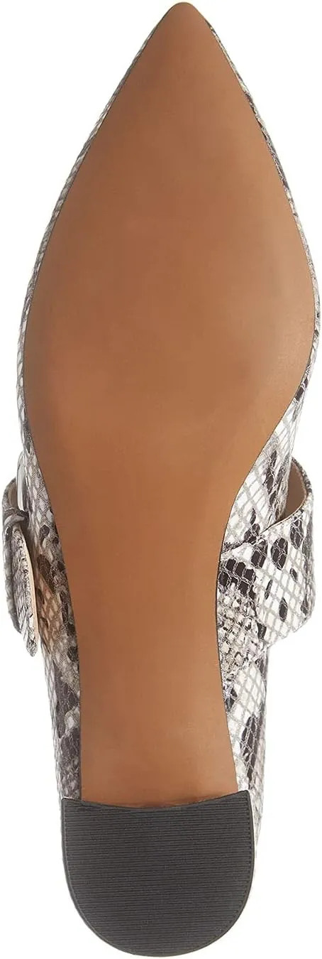 FOWT Women Embossed Snakeskin Pointed Toe Mid Chunky Heel Pumps Sexy Slip on Wide Mary-Jane Strap with Round Buckle Heels Business Office Party Unisex Shoes 4-16 US Size