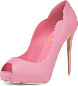 FSJ Women Classic Peep Toe Platform Pumps Sexy Stiletto High Heels Slip On Patent Leather Basic Pumps Wedding Party Dress Shoes Size 4-16 US