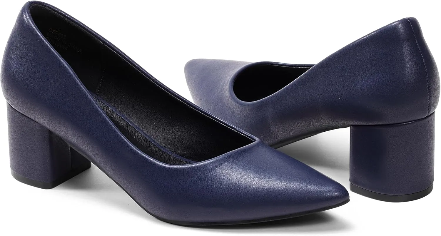 GENSHUO Women's Closed Toe Heels Low Chunky Block Dress Pumps Shoes Comfortable Slip On Pointed Toe Heel Work Wedding Office Evening Walking Party