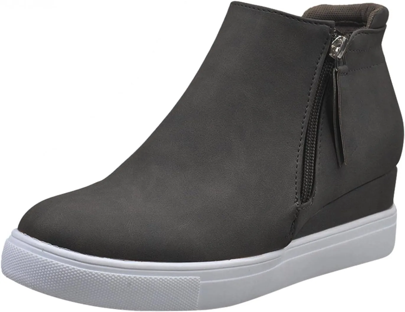 Hbeylia Wedge Platform Boots For Women Fashion Casual Leather Round Toe Chunky Bottom High Heels Ankle Booties With Side Zipper High Top Fashion Sneakers Dress Short Boots For Christmas Decoration