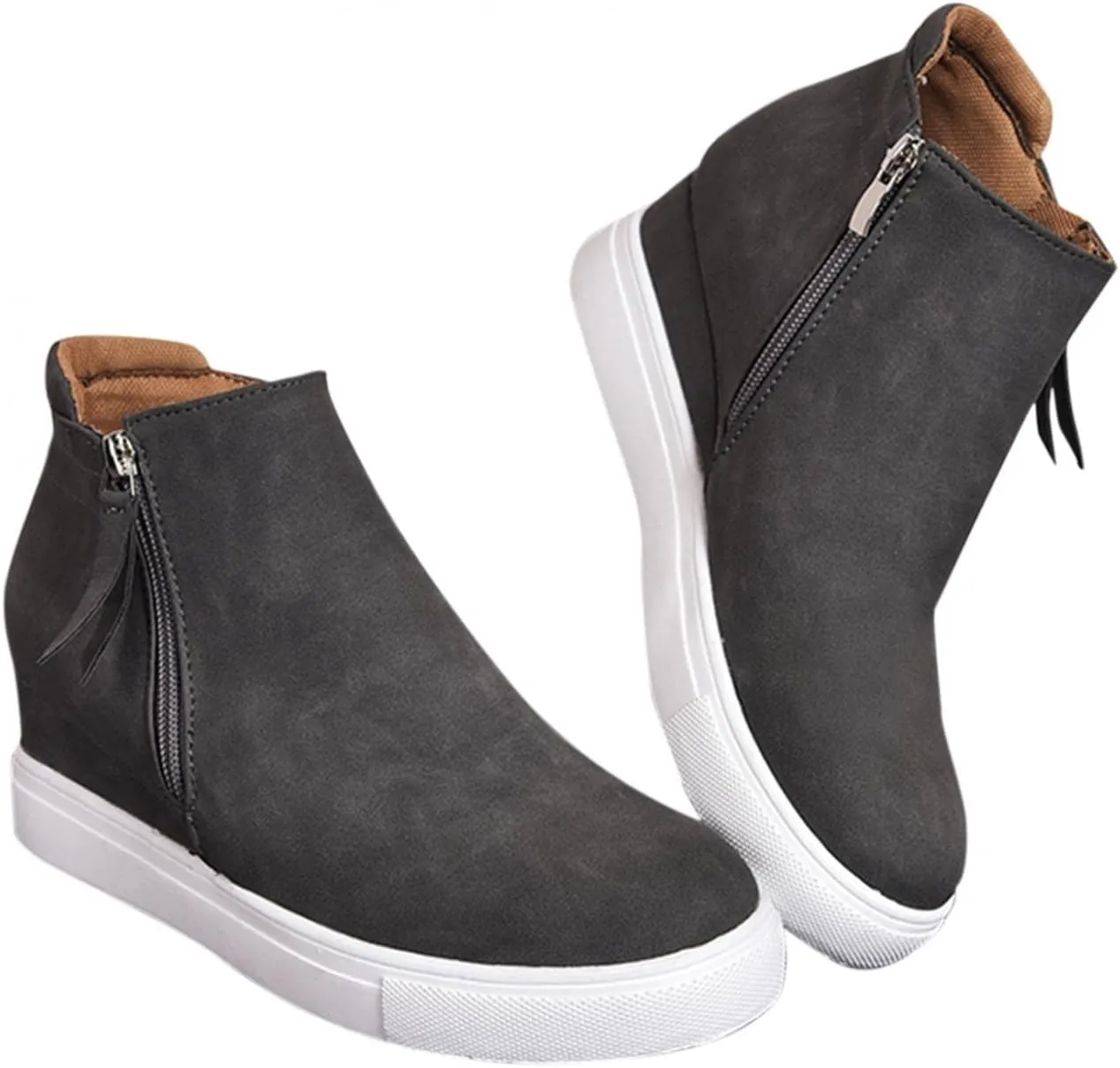 Hbeylia Wedge Platform Boots For Women Fashion Casual Leather Round Toe Chunky Bottom High Heels Ankle Booties With Side Zipper High Top Fashion Sneakers Dress Short Boots For Christmas Decoration