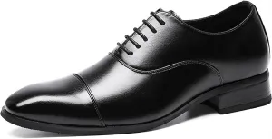 HOOENG Dress Oxford for Men Lace Up Cap Toe Black Burnished Toe Vegan Leather Low Top Anti-Slip Block Heel Slip Resistant Rubber Sole Business (Color : Black, Size : 6.5)