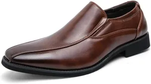 HOOENG Dress Oxford for Men Slip On Square Toe Bike Toe Vegan Leather Slip Resistant Rubber Sole Low Top Working (Color : Brown, Size : 6.5)